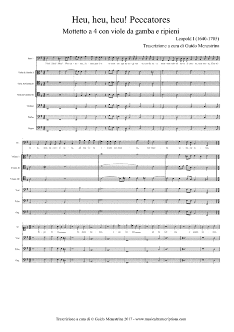 Leopold I (1640-1705) - Heu! Heu! Heu! Peccatores! 4-Part scores gallery preview page 1