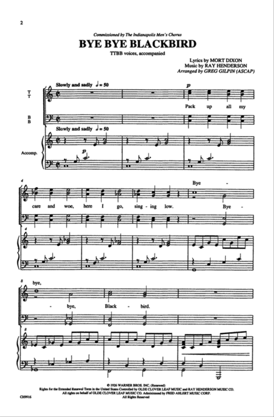 Bye Bye Blackbird Bye Bye Blackbird Choir scores gallery preview page 1