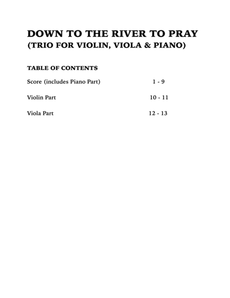 Down to the River to Pray (Trio for Violin, Viola and Piano) image number null