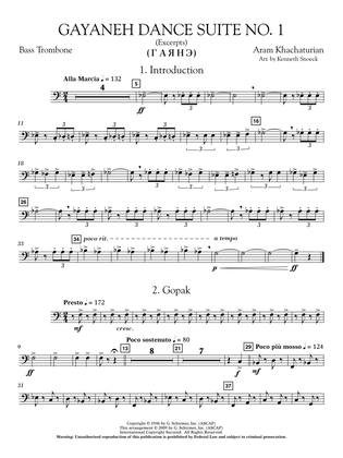 Gayenah Dance Suite No. 1 (Excerpts) (arr. Kenneth Snoeck) - Bass Trombone