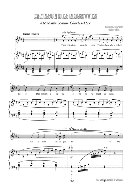 Dupont-Chanson des noisettes in D Major,for voice and piano image number null