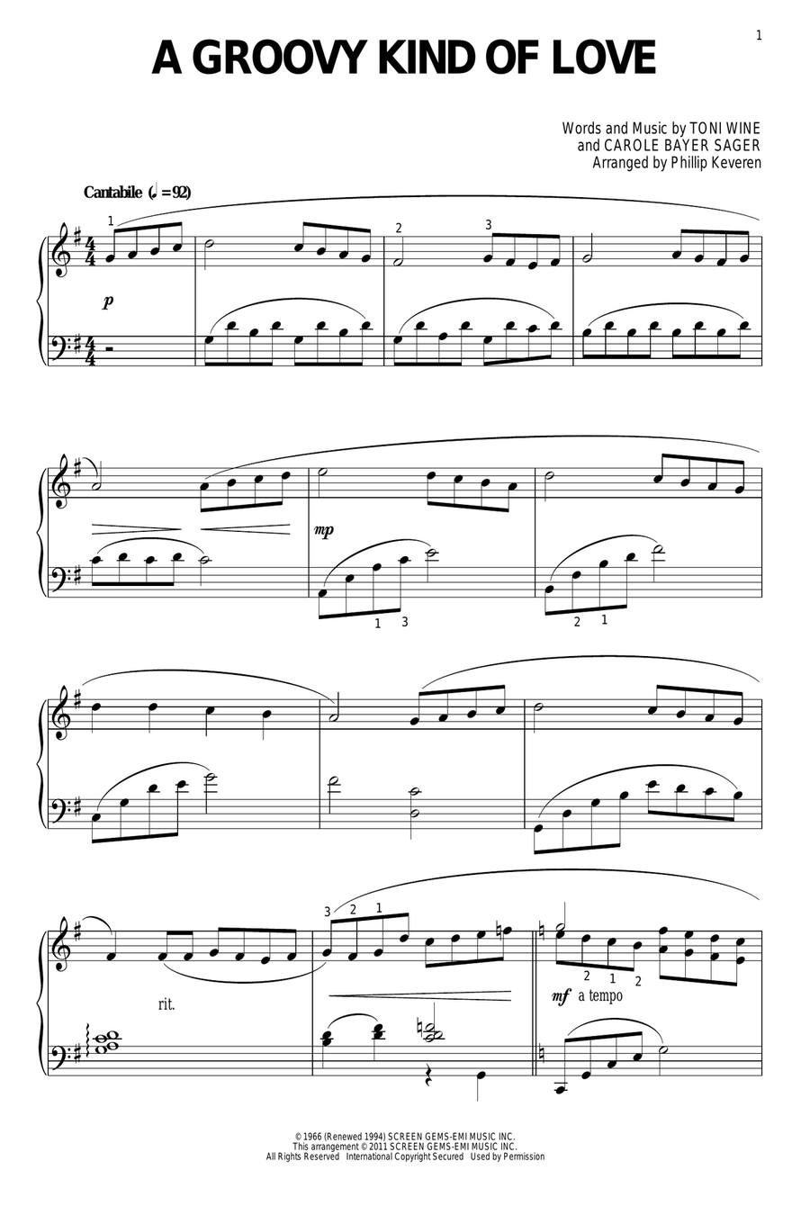 A Groovy Kind Of Love (arr. Phillip Keveren) Piano Solo scores gallery preview page 1