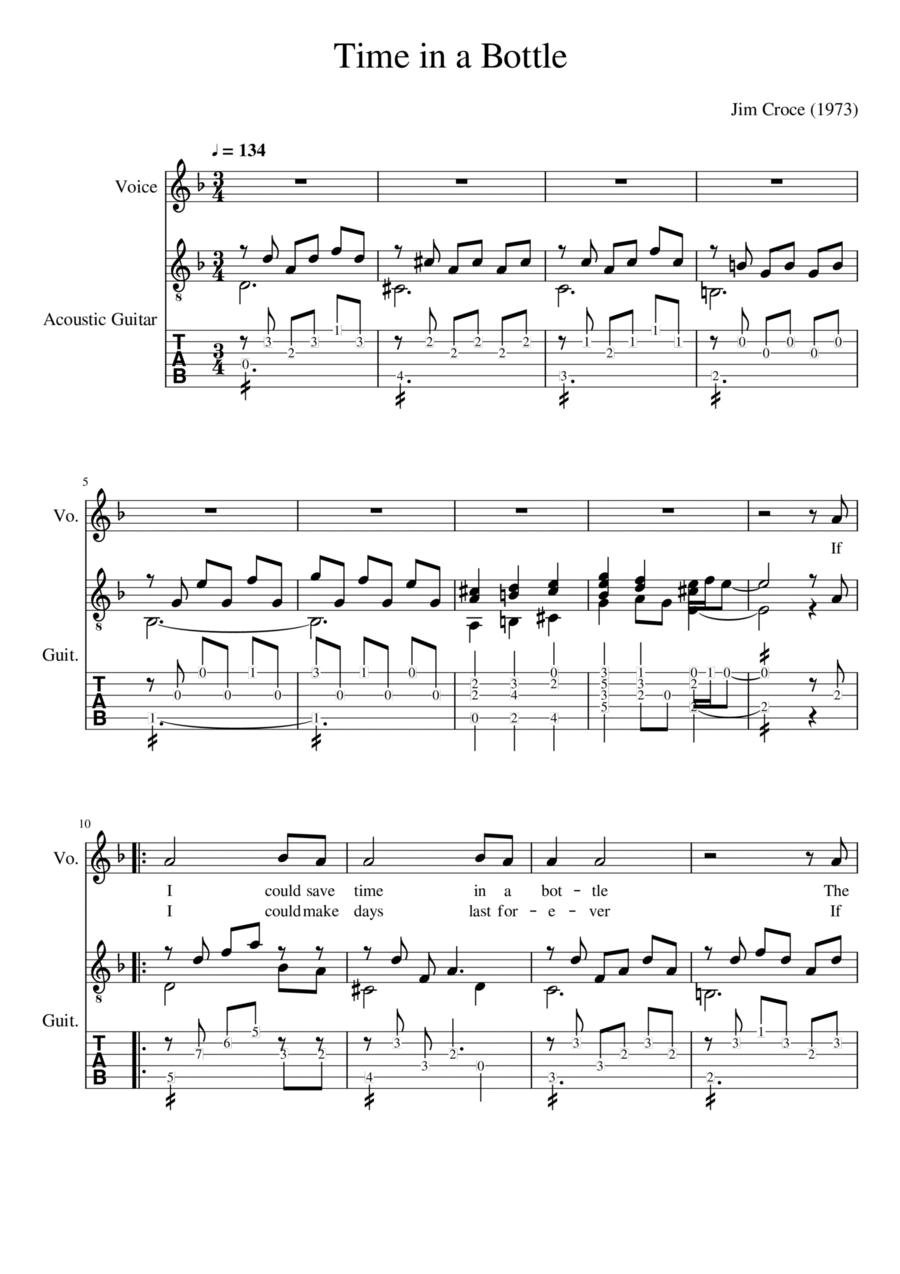 Time In A Bottle Guitar scores gallery preview page 1
