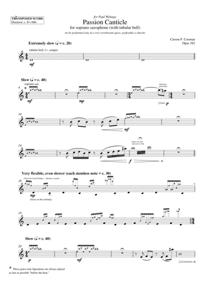 Carson Cooman: Passion Canticle (2002) for soprano saxophone (with tubular bell)