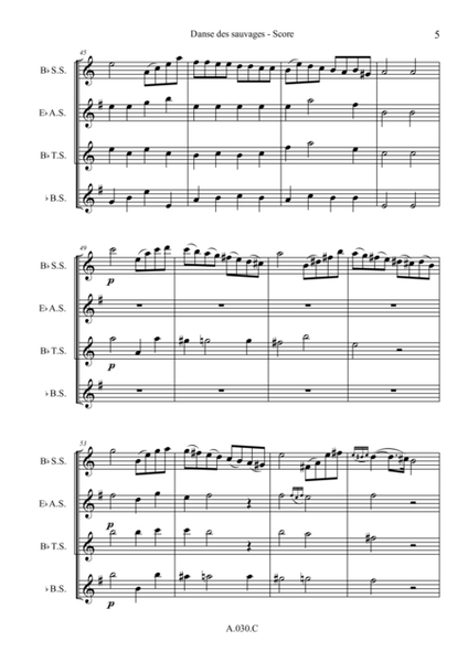 Danse des sauvages, for Saxophone Quartet - Score & Parts