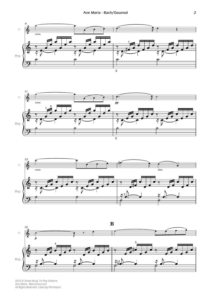 Ave Maria by Bach/Gounod - Flute and Piano (Full Score) Flute scores gallery preview page 3