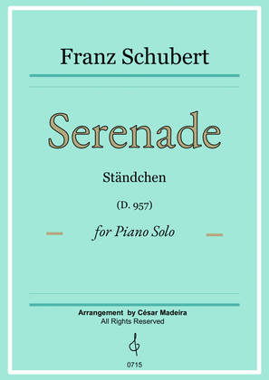 Book cover for Serenade (D.975) by Schubert - Piano Solo (Full Score)