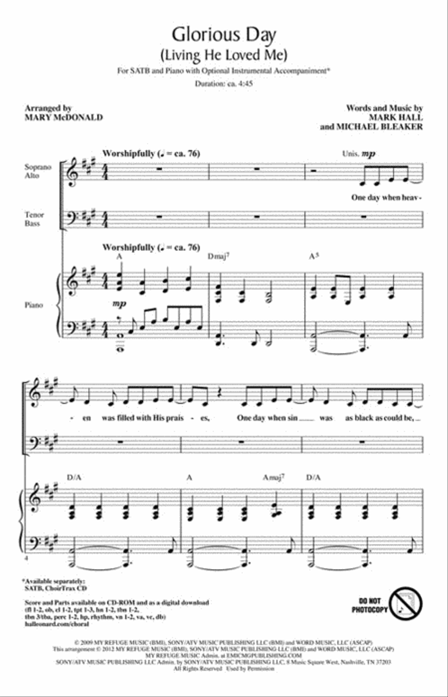 Glorious Day (Living He Loved Me) 4-Part scores gallery preview page 3