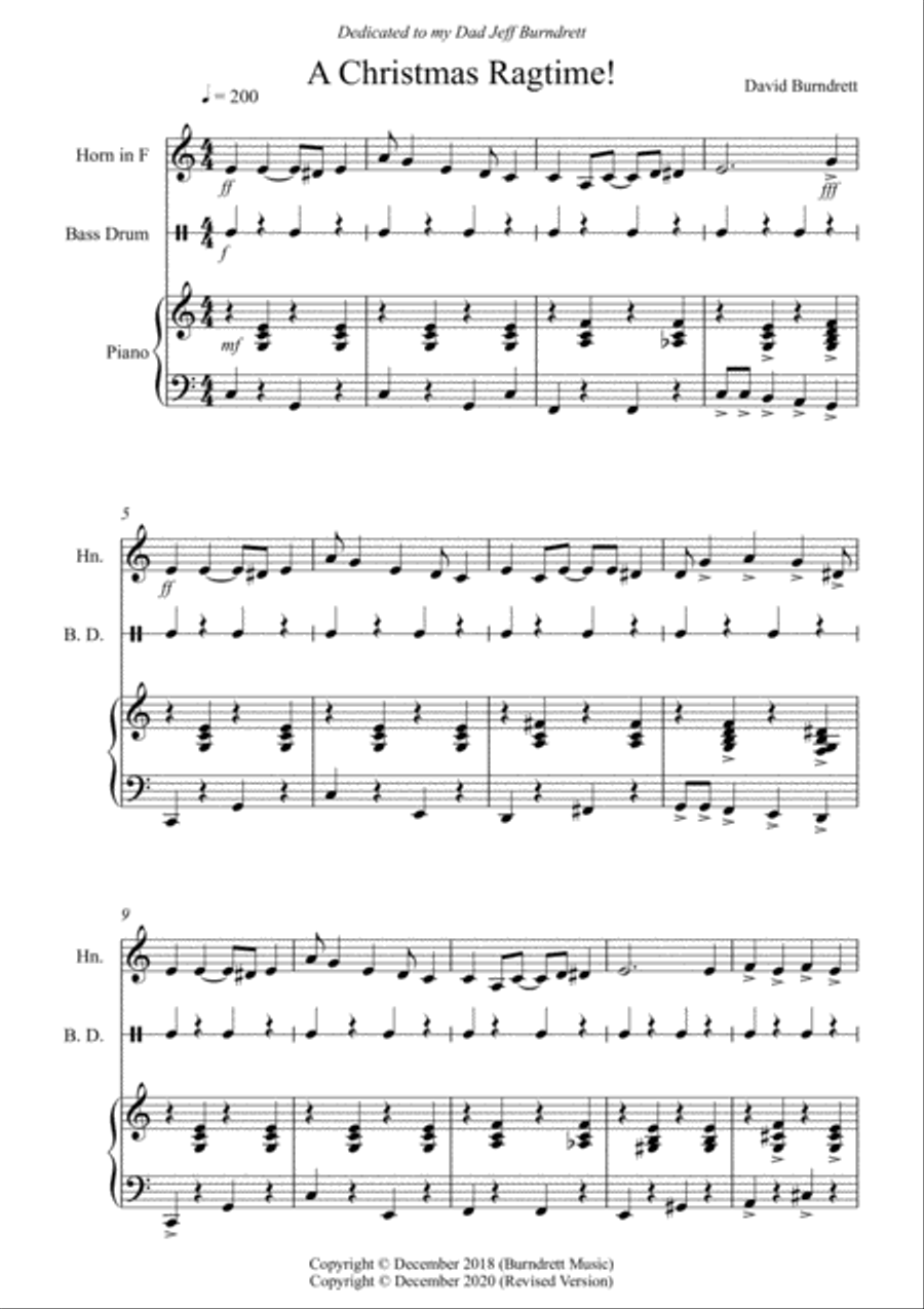 A Christmas Ragtime for French Horn and Piano Horn scores gallery preview page 1