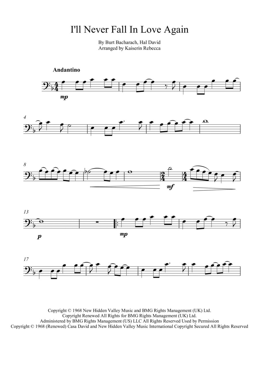 I'll Never Fall In Love Again Cello Solo scores gallery preview page 1