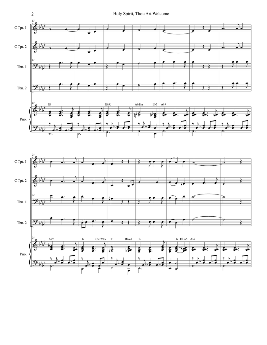 Holy Spirit, Thou Art Welcome Brass Ensemble scores gallery preview page 2