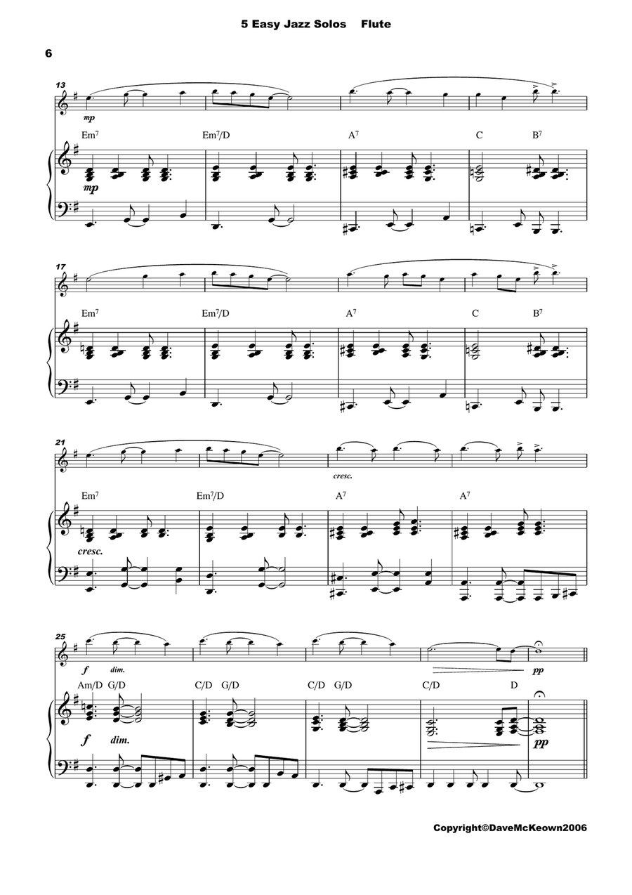 5 Easy Jazz Solos for Flute and Piano Flute Solo scores gallery preview page 6