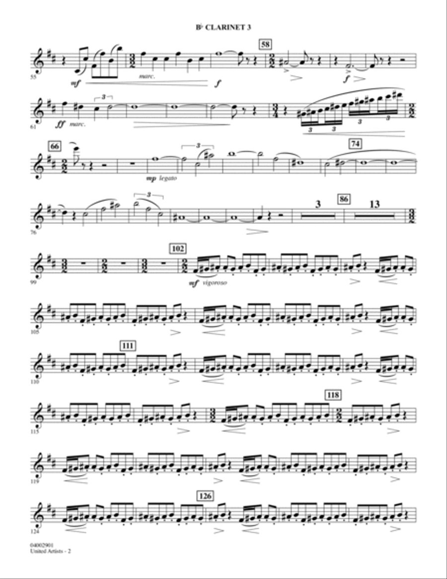 United Artists (Fanfare Overture for Winds, Brass and Percussion) - Bb Clarinet 3 Concert Band scores gallery preview page 2