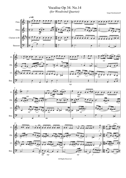 Rachmaninoff - Vocalise Op 34. No.14 for Woodwind Quartet