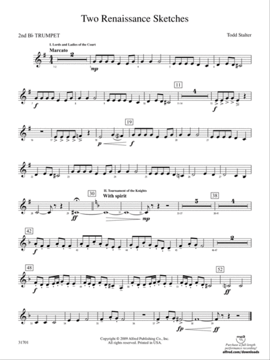 Two Renaissance Sketches: 2nd B-flat Trumpet Concert Band scores gallery preview page 1