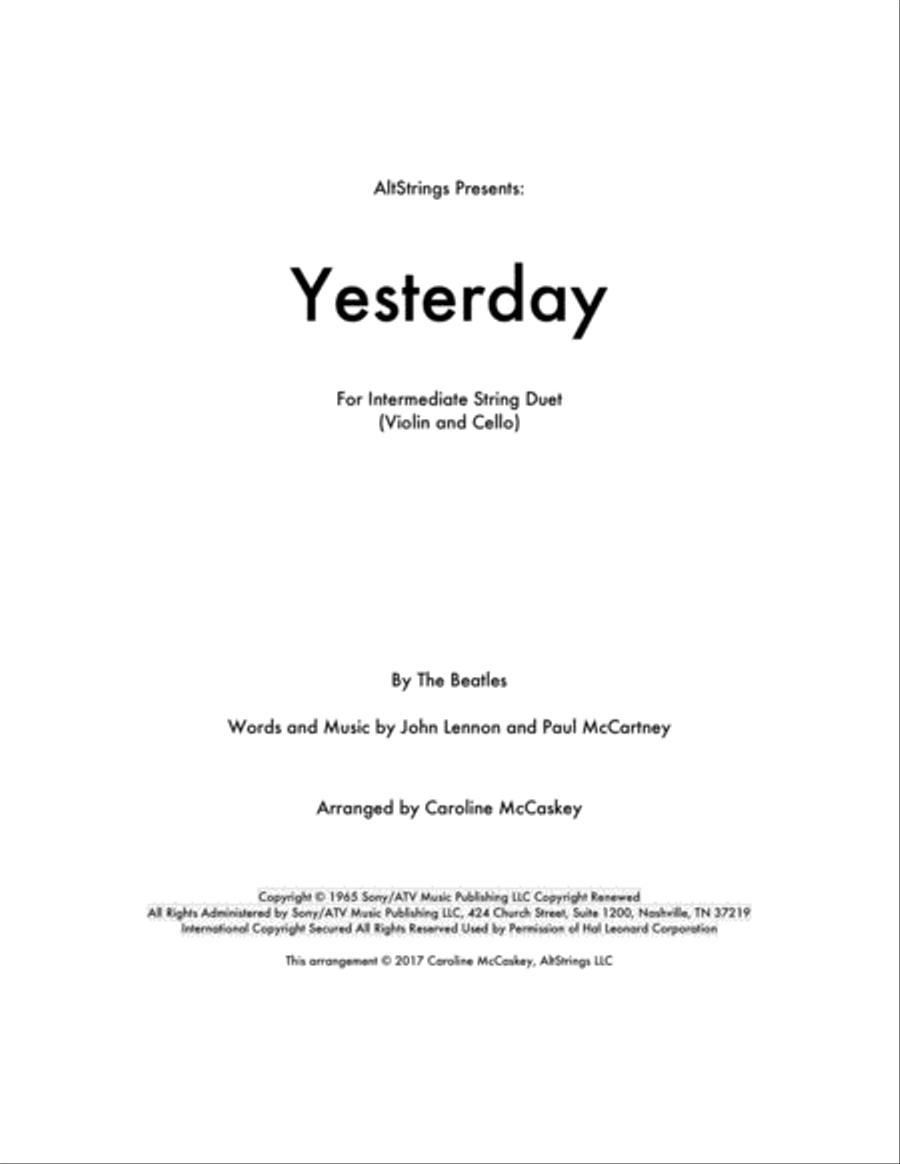 Yesterday String Duet scores gallery preview page 1