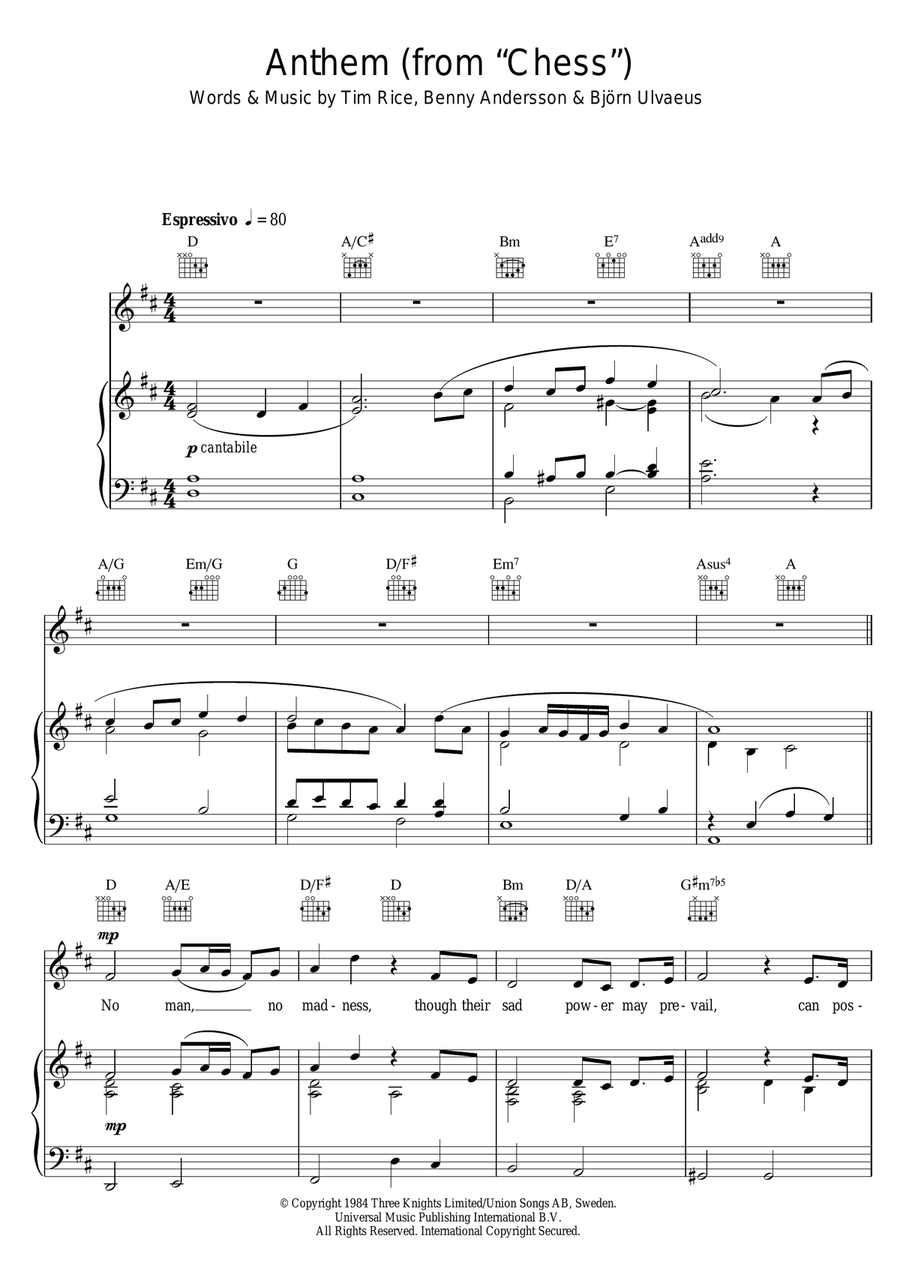 Anthem (from Chess) Acoustic Guitar scores gallery preview page 1