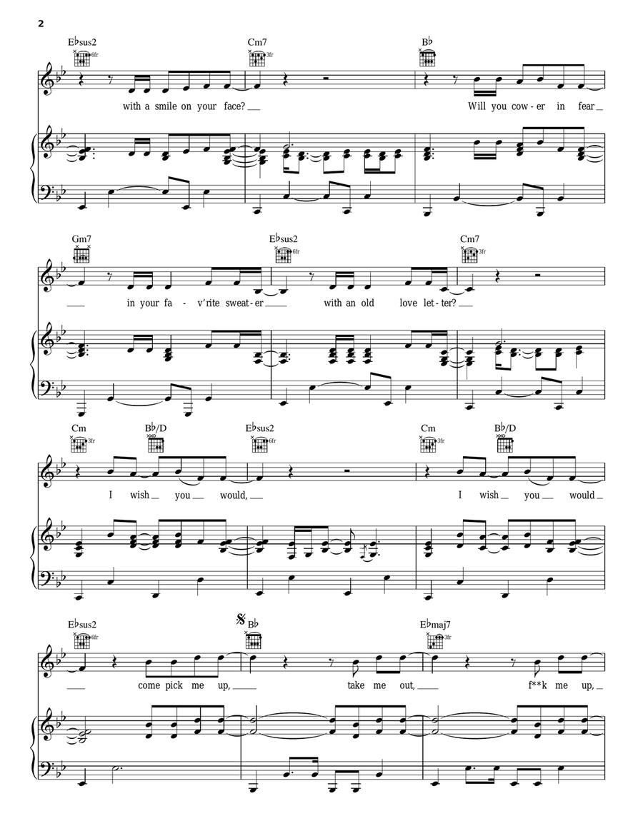 Come Pick Me Up Piano, Vocal, Guitar scores gallery preview page 2
