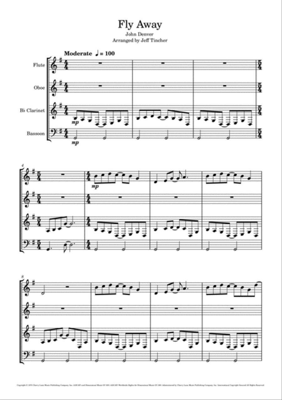 Fly Away Woodwind Quartet scores gallery preview page 2