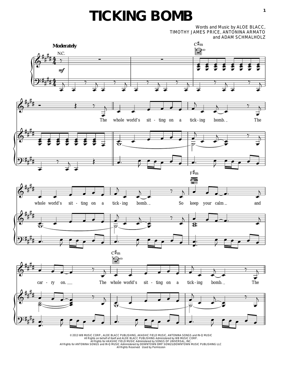 Ticking Bomb Piano, Vocal, Guitar scores gallery preview page 1
