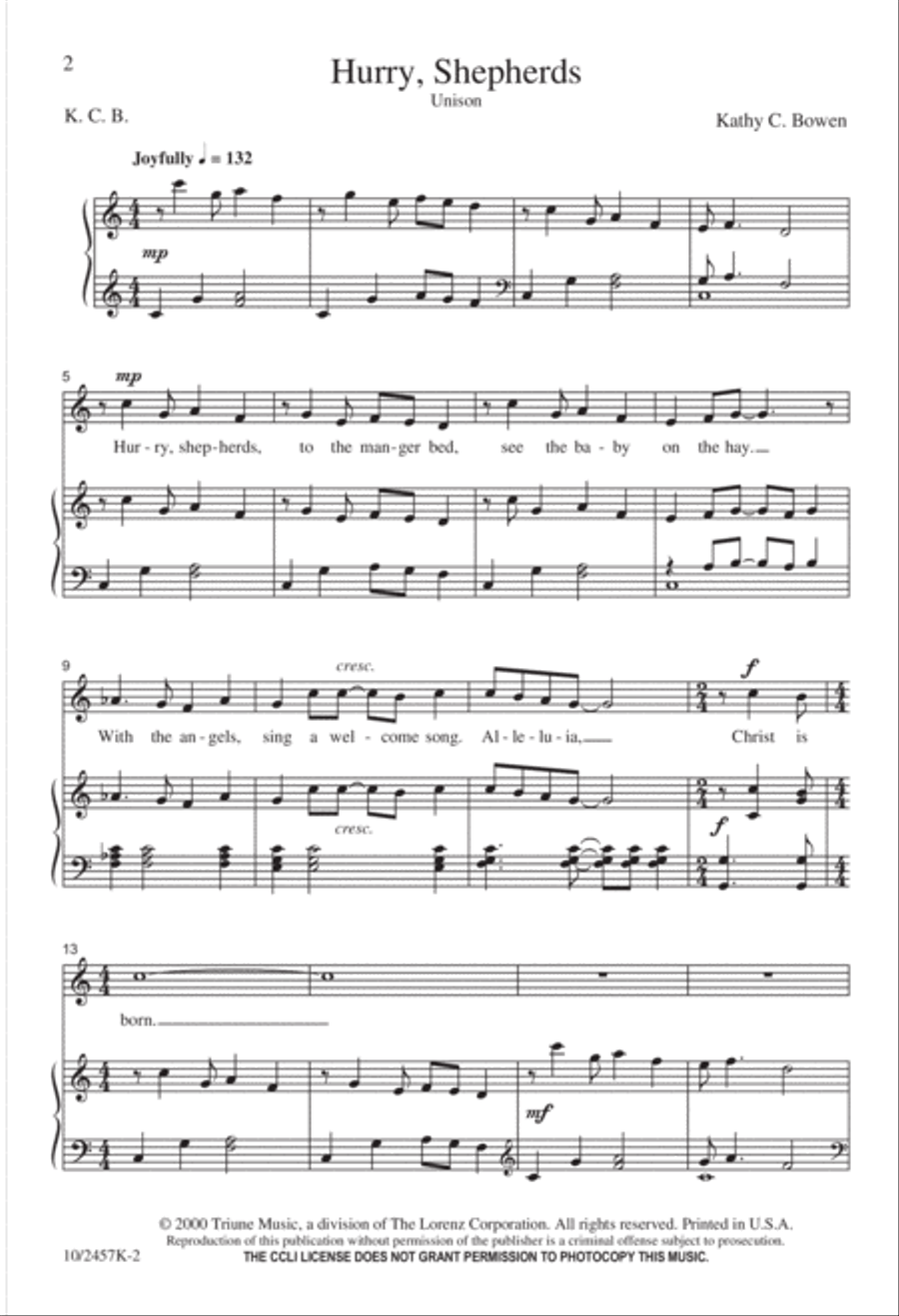 Hurry, Shepherds! Unison Choir scores gallery preview page 2