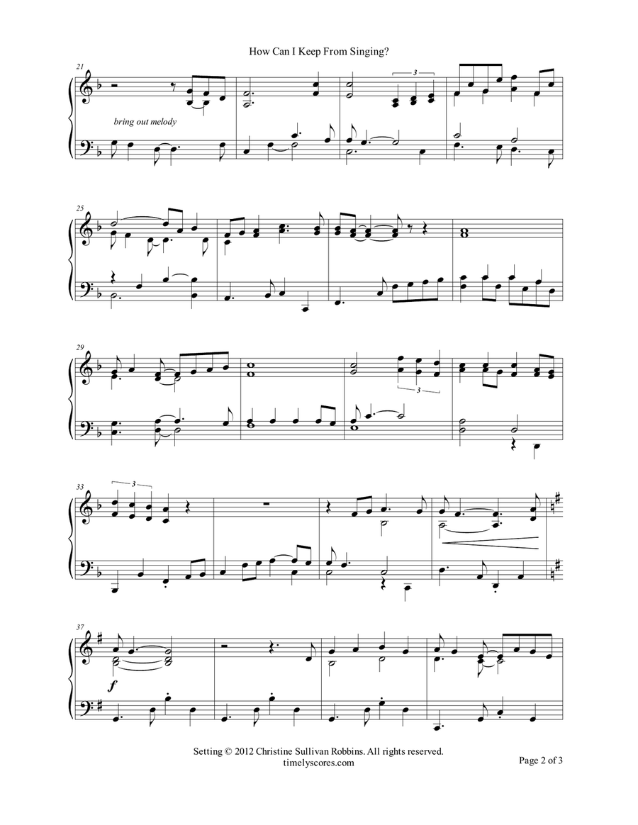 How Can I Keep From Singing? (My Life Flows on in Endless Song) Piano Solo scores gallery preview page 2