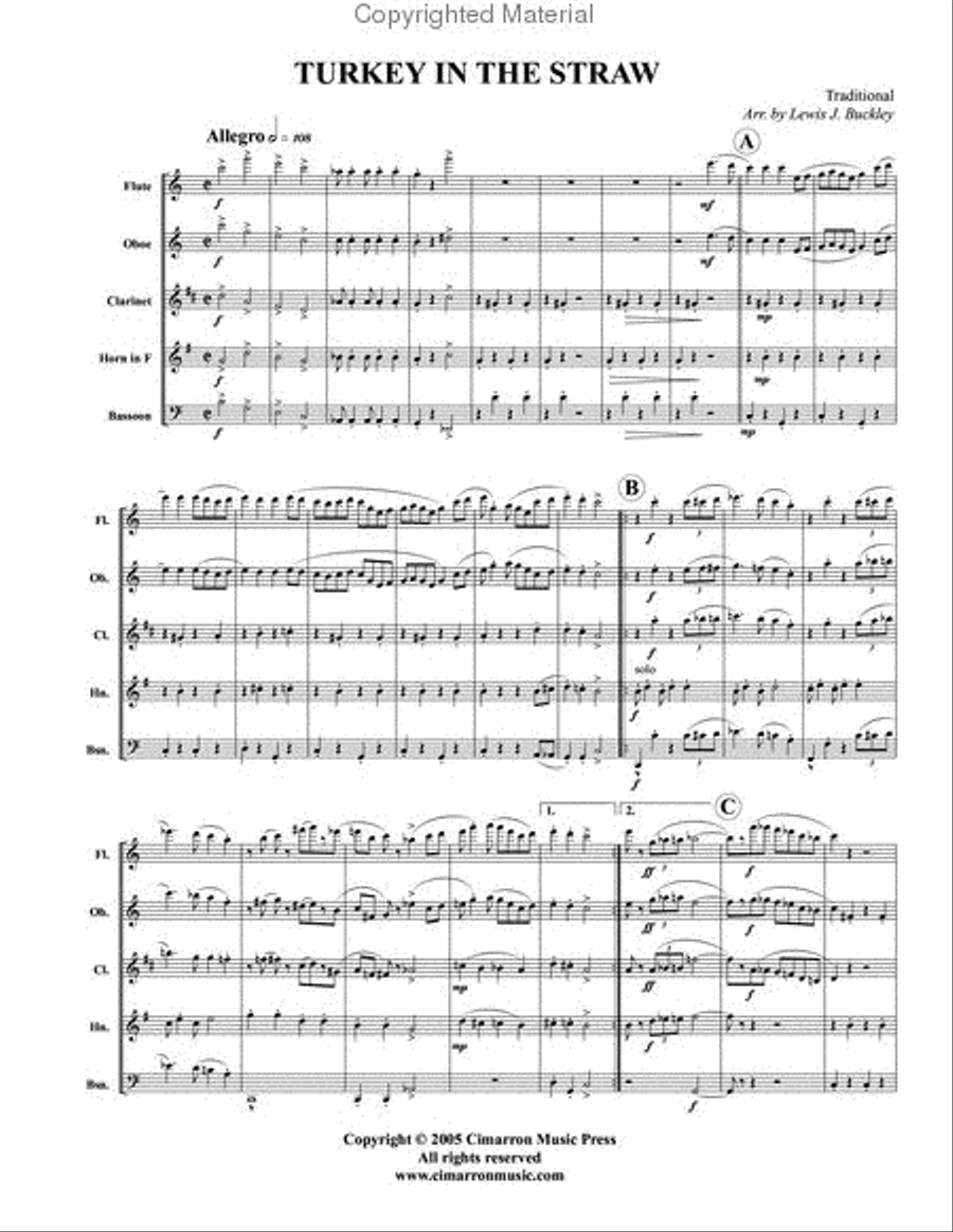 Turkey in the Straw Woodwind Quintet scores gallery preview page 2