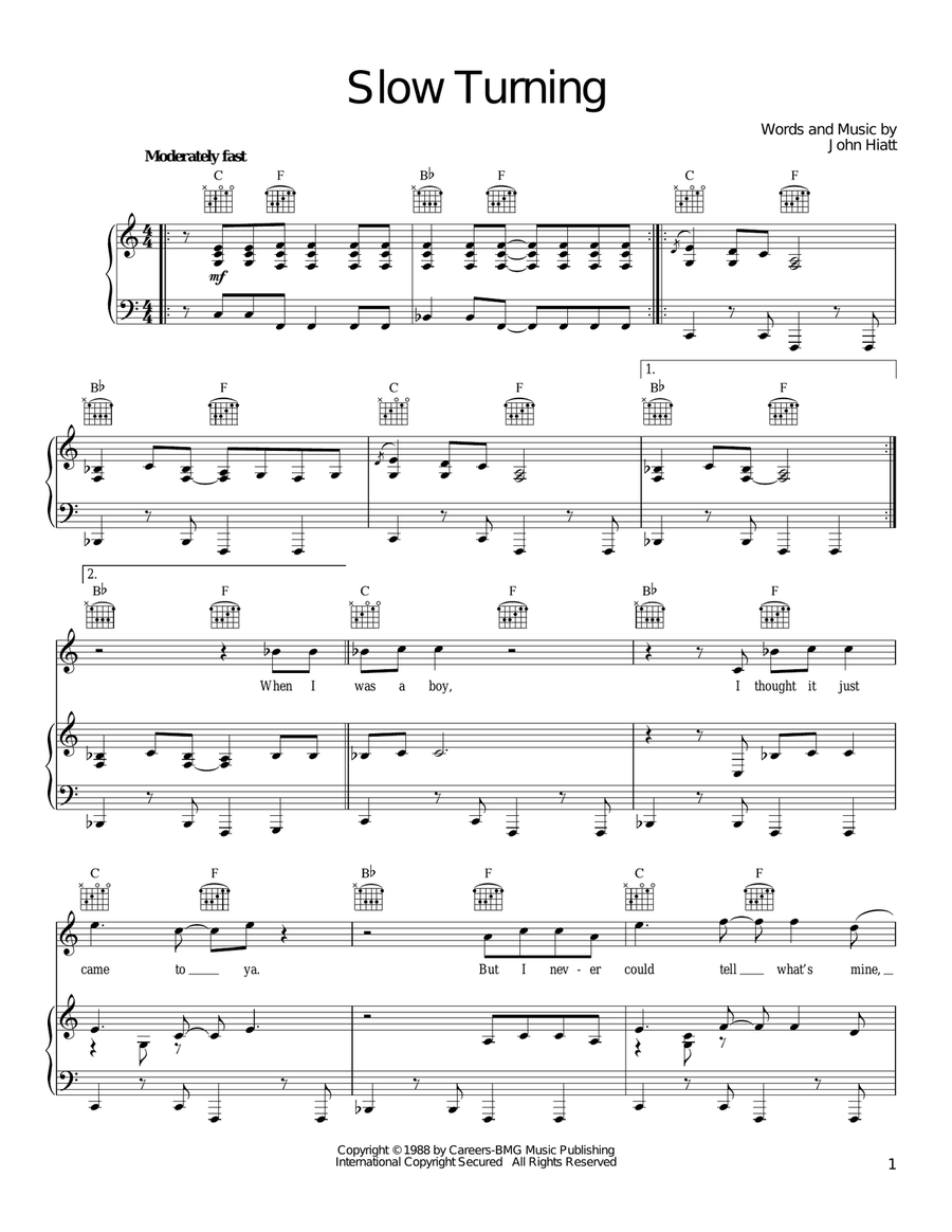 Slow Turning Piano, Vocal, Guitar scores gallery preview page 1