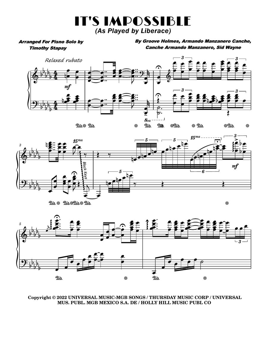 It's Impossible (Somos Novios) Piano Solo scores gallery preview page 1