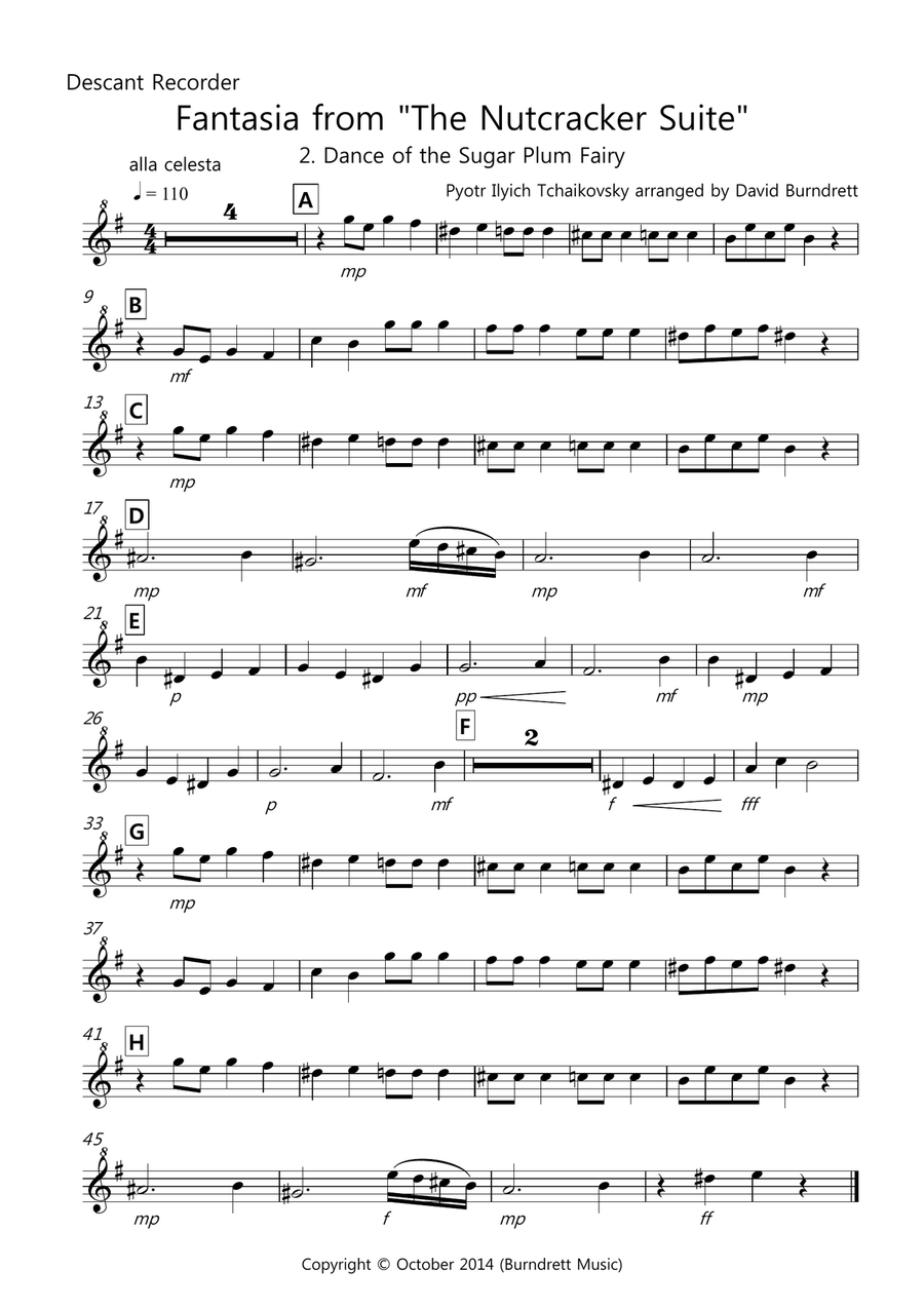 Dance of the Sugar Plum Fairy (fantasia from Nutcracker) for Recorder Quartet Recorder scores gallery preview page 4