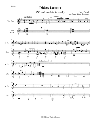 Dido's Lament - When I am laid in earth - arranged for alto flute and guitar