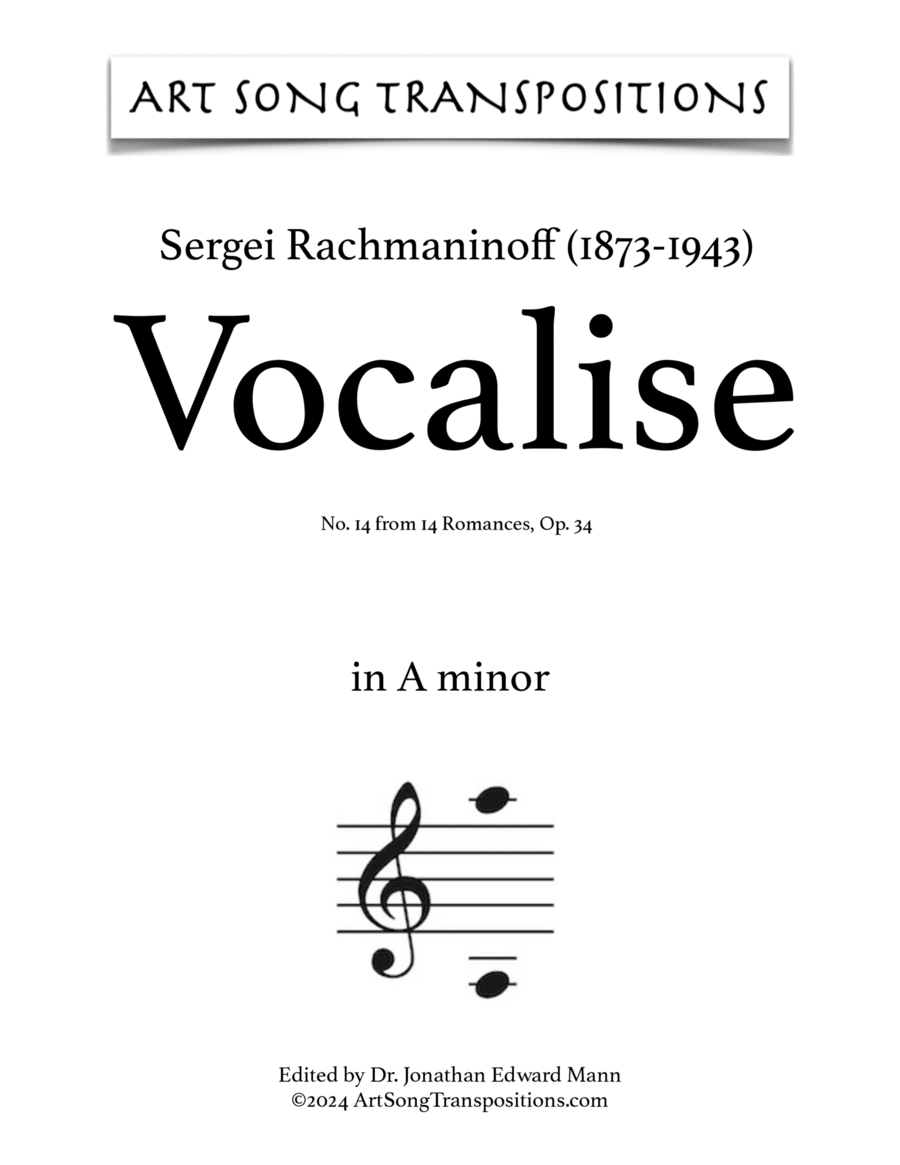 RACHMANINOFF: Vocalise, Op. 34 no. 14 (transposed to A minor) Voice scores gallery preview page 1