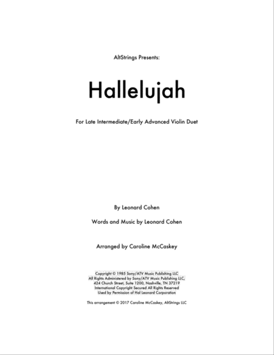 Hallelujah String Duet scores gallery preview page 1