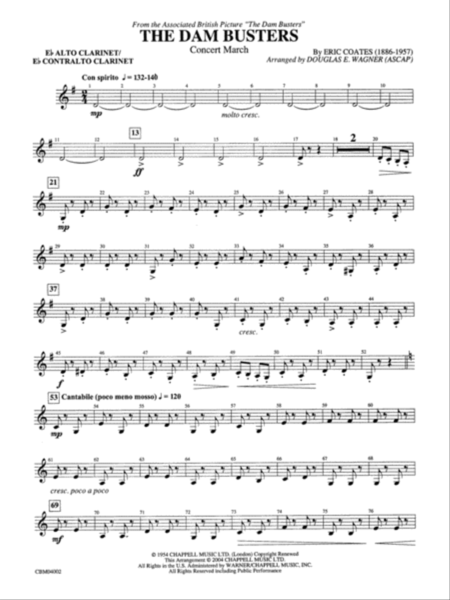 The Dam Busters Concert March: E-flat Alto Clarinet Concert Band scores gallery preview page 1