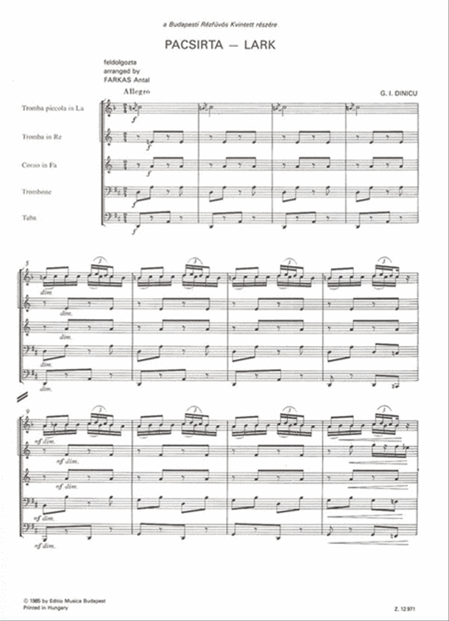 Lerchen für Blechbläserquintett Brass Quintet scores gallery preview page 2