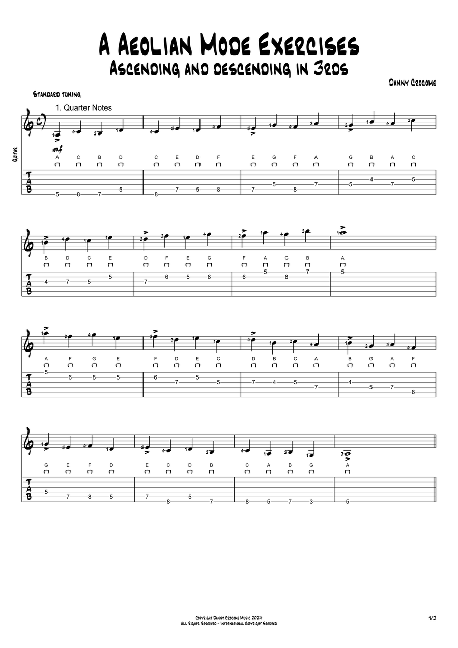 A Aeolian Mode Exercises - Ascending and Descending in 3rds Acoustic Guitar scores gallery preview page 1