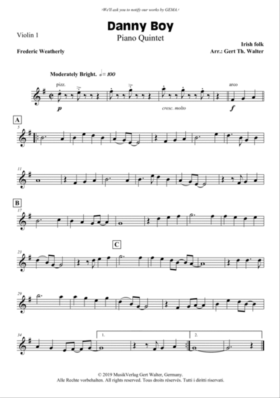 Danny Boy Piano Quintet scores gallery preview page 5