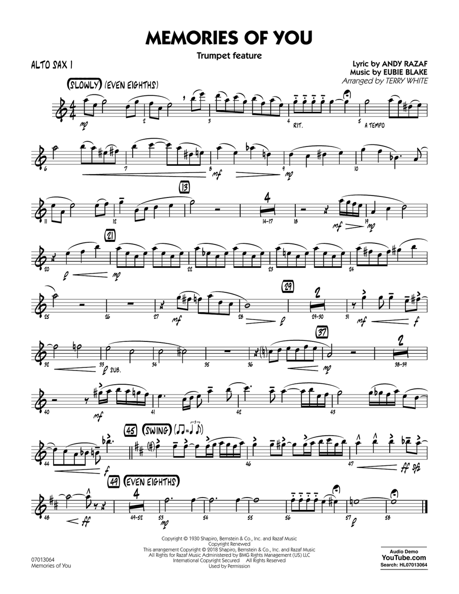 Memories of You (Trumpet Feature) - Alto Sax 1 Jazz Ensemble scores gallery preview page 1
