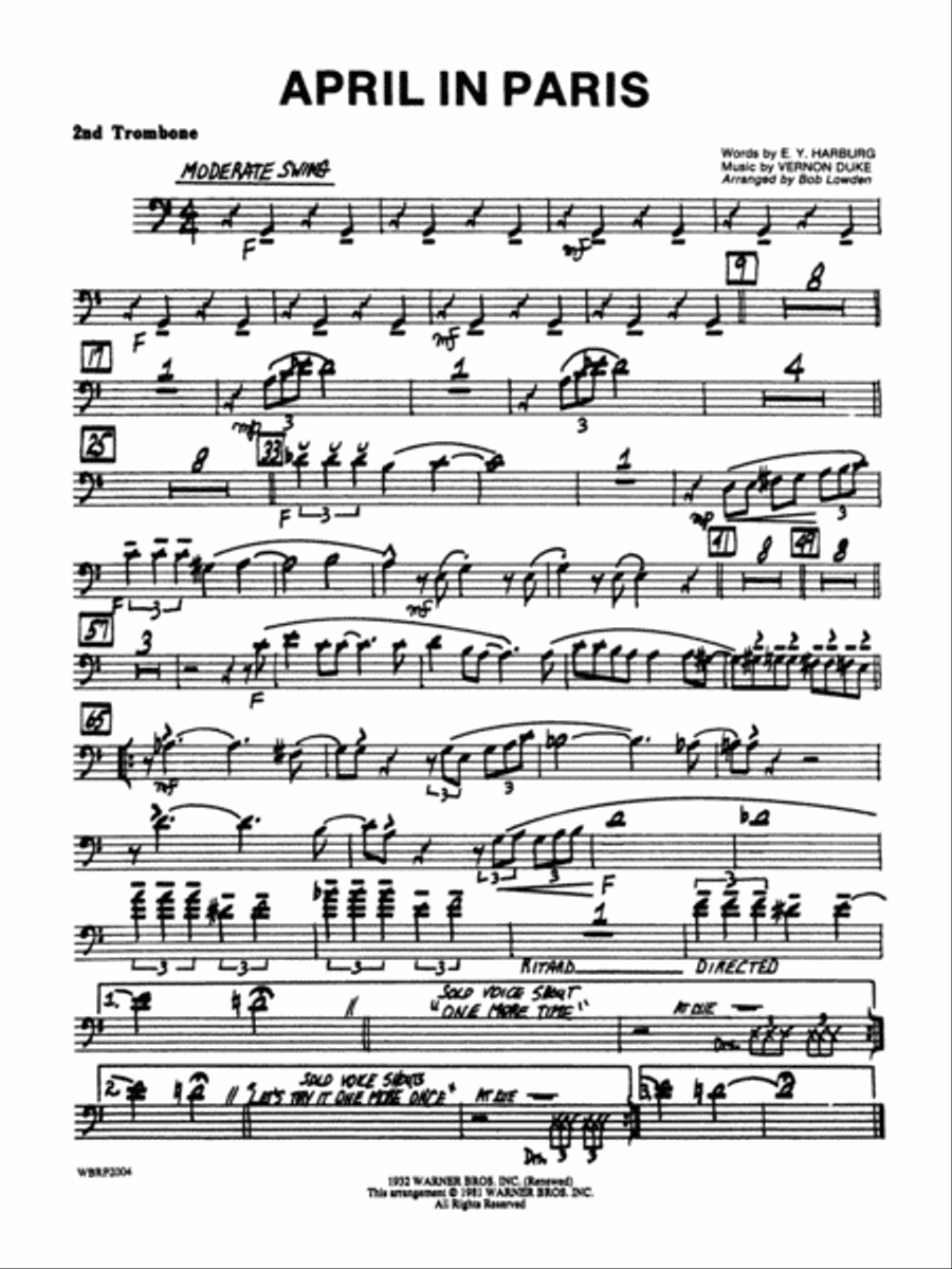 April in Paris: 2nd Trombone Jazz Ensemble scores gallery preview page 1