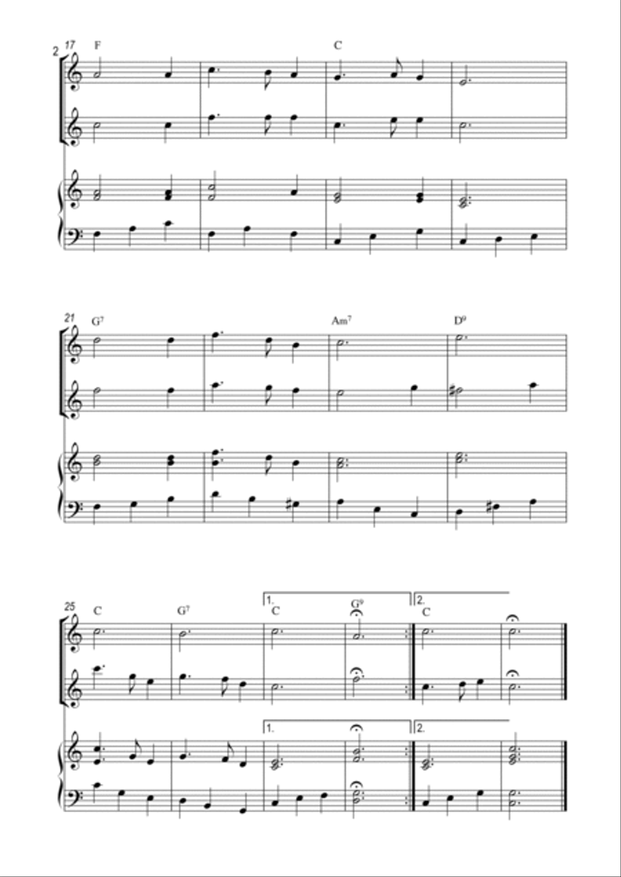 Silent Night (Stille Nacht) Recorder duet (Soprano, Alto) and Piano Woodwind Duet scores gallery preview page 2