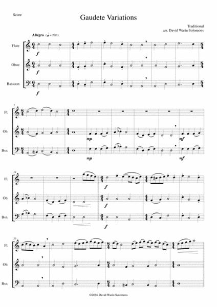Gaudete Variations for wind trio (flute, oboe, bassoon) image number null