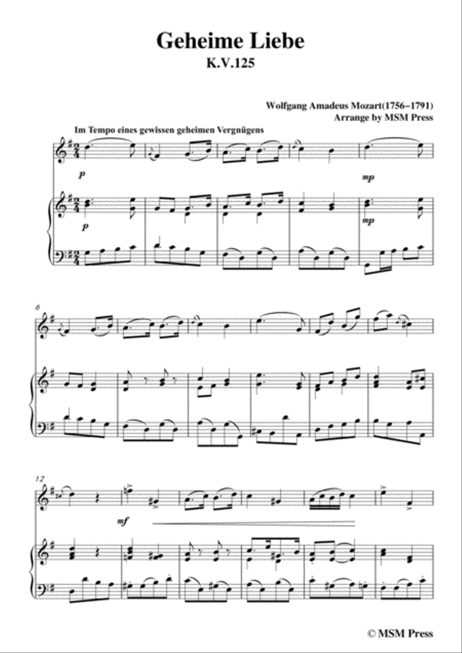 Mozart-Geheime Liebe,for Violin and Piano image number null