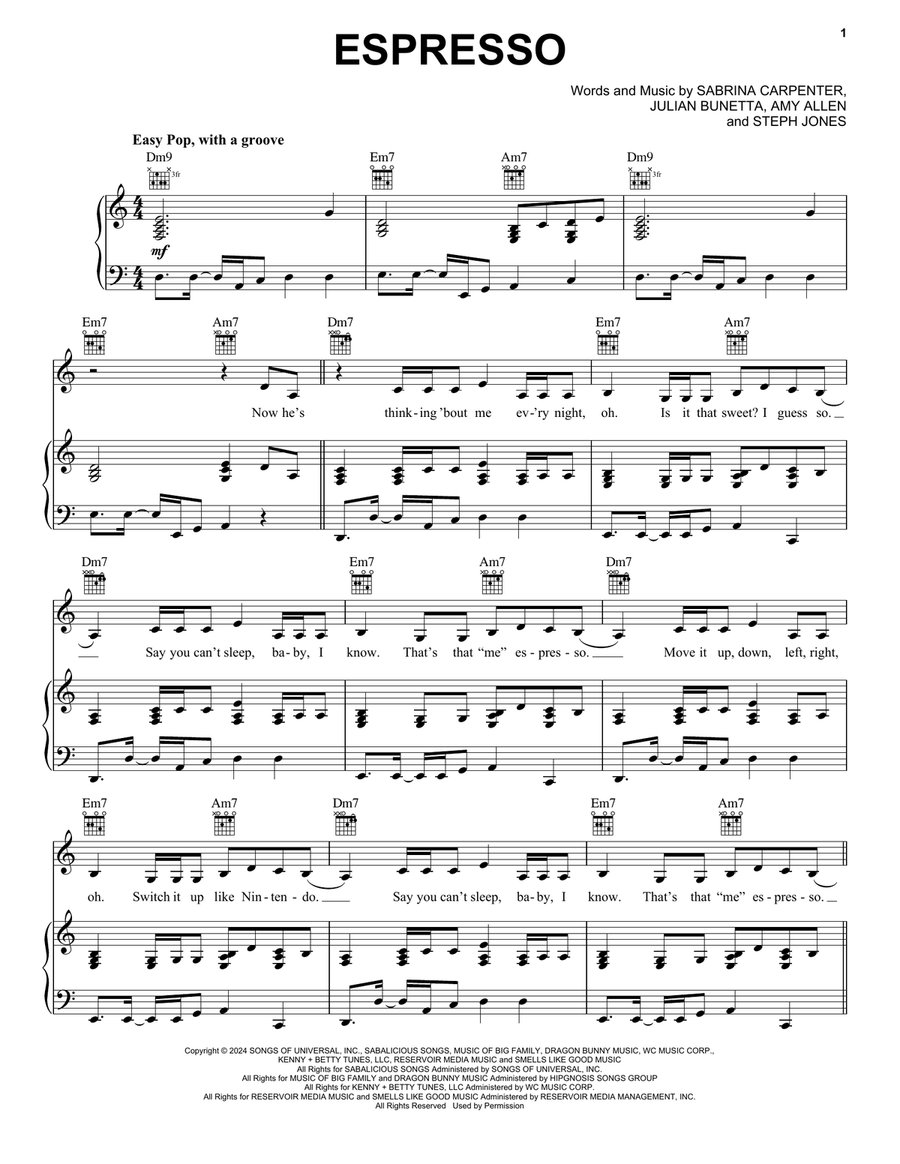Espresso Piano, Vocal, Guitar scores gallery preview page 1