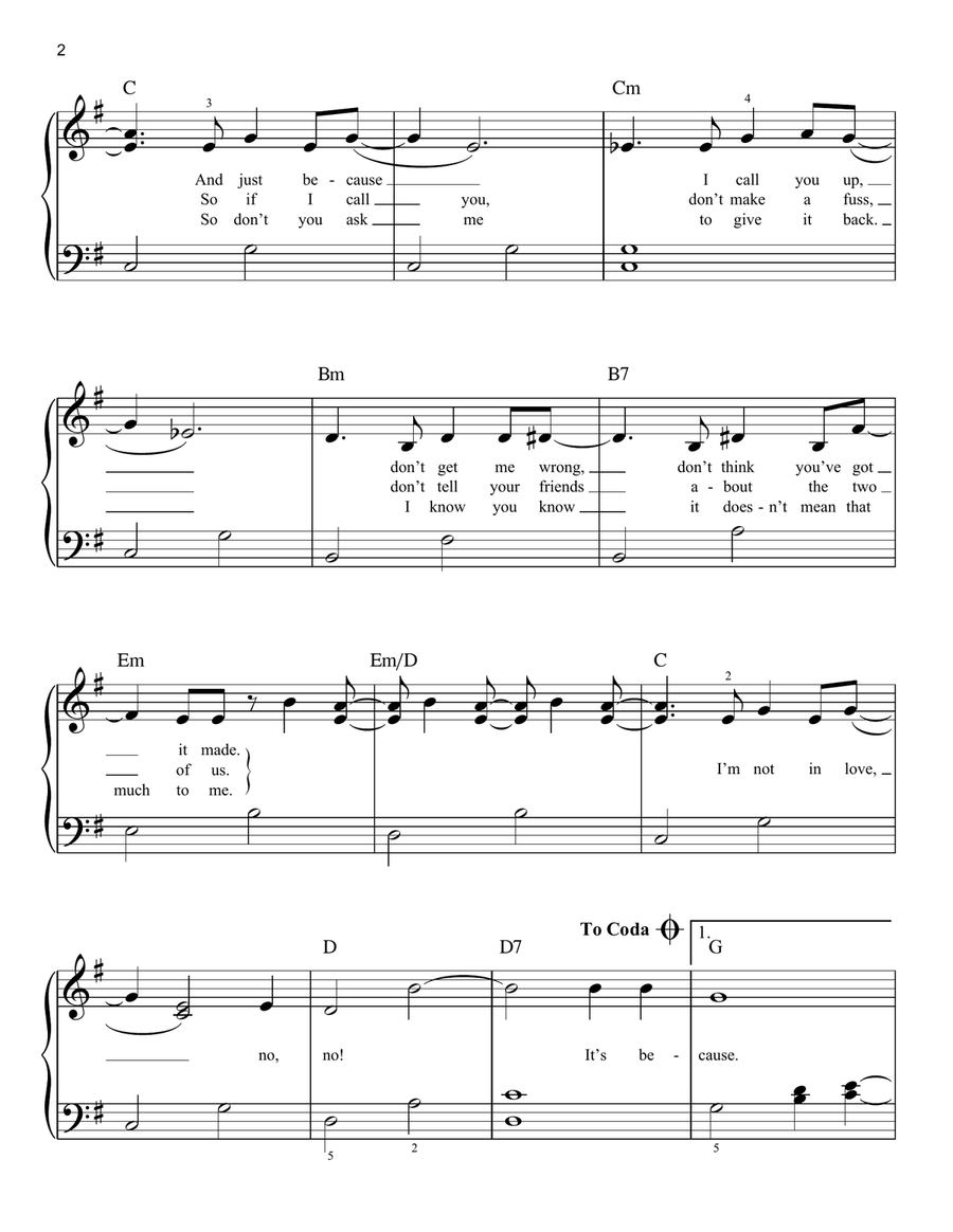 I'm Not In Love Easy Piano scores gallery preview page 2