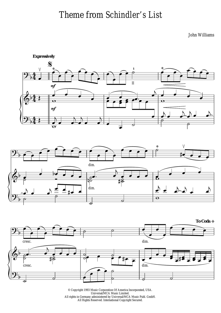 Theme From Schindler's List Piano scores gallery preview page 1