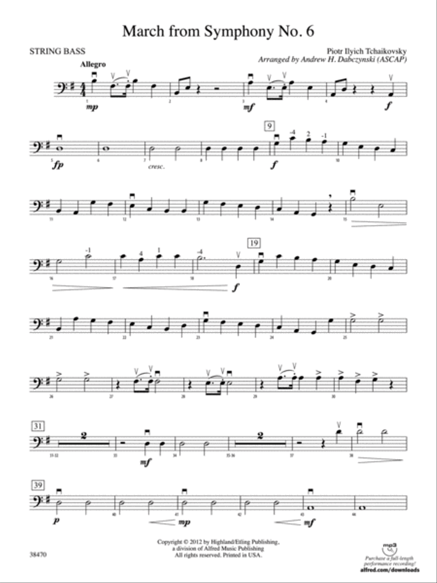 March from Symphony No. 6: String Bass String Orchestra scores gallery preview page 1