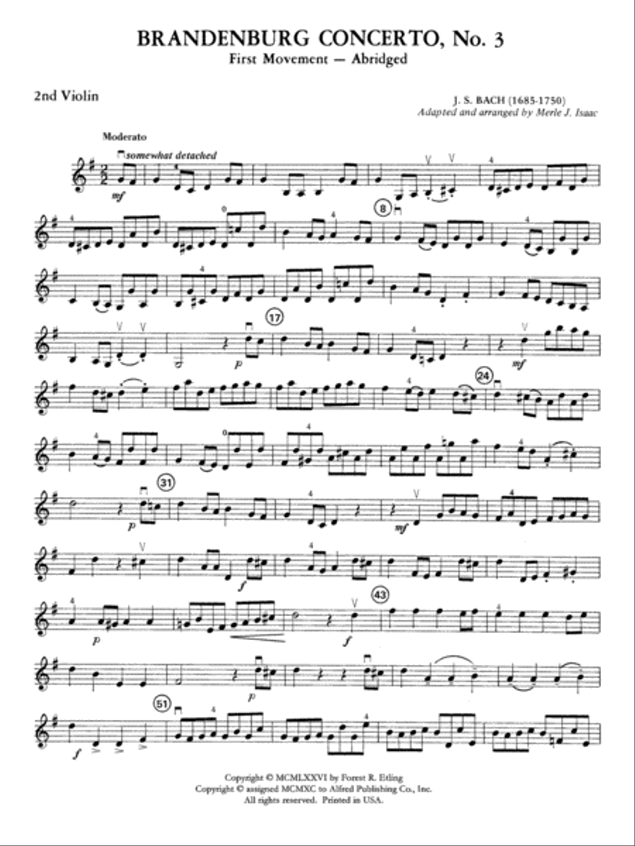Brandenburg Concerto No. 3: 2nd Violin String Orchestra scores gallery preview page 1
