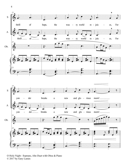 O HOLY NIGHT (Soprano, Alto Duet with Oboe & Piano - Score & Parts included) image number null