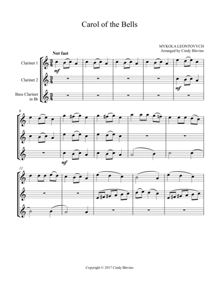 Carol of the Bells, for Two Clarinets and Bass Clarinet image number null