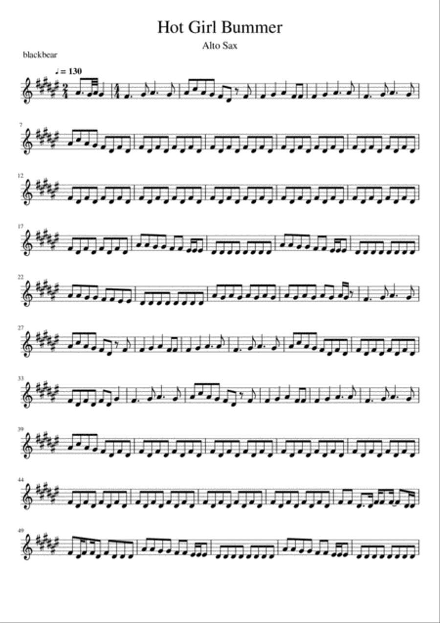 Hot Girl Bummer Alto Saxophone scores gallery preview page 1